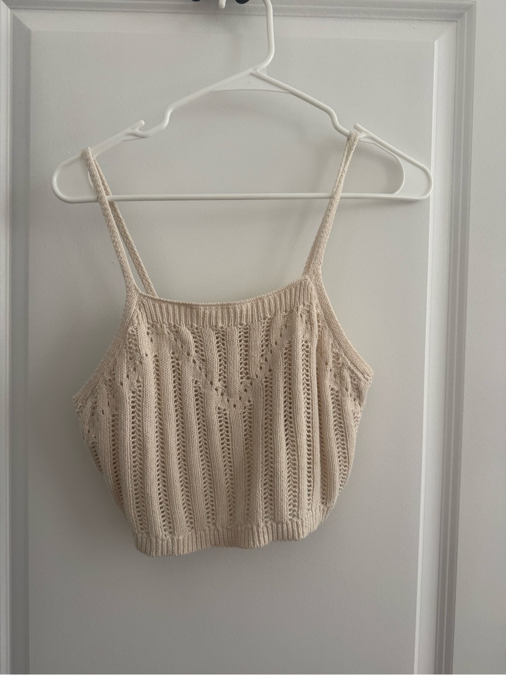 Freshman 1996 Cream Crochet Knit Cropped Tank